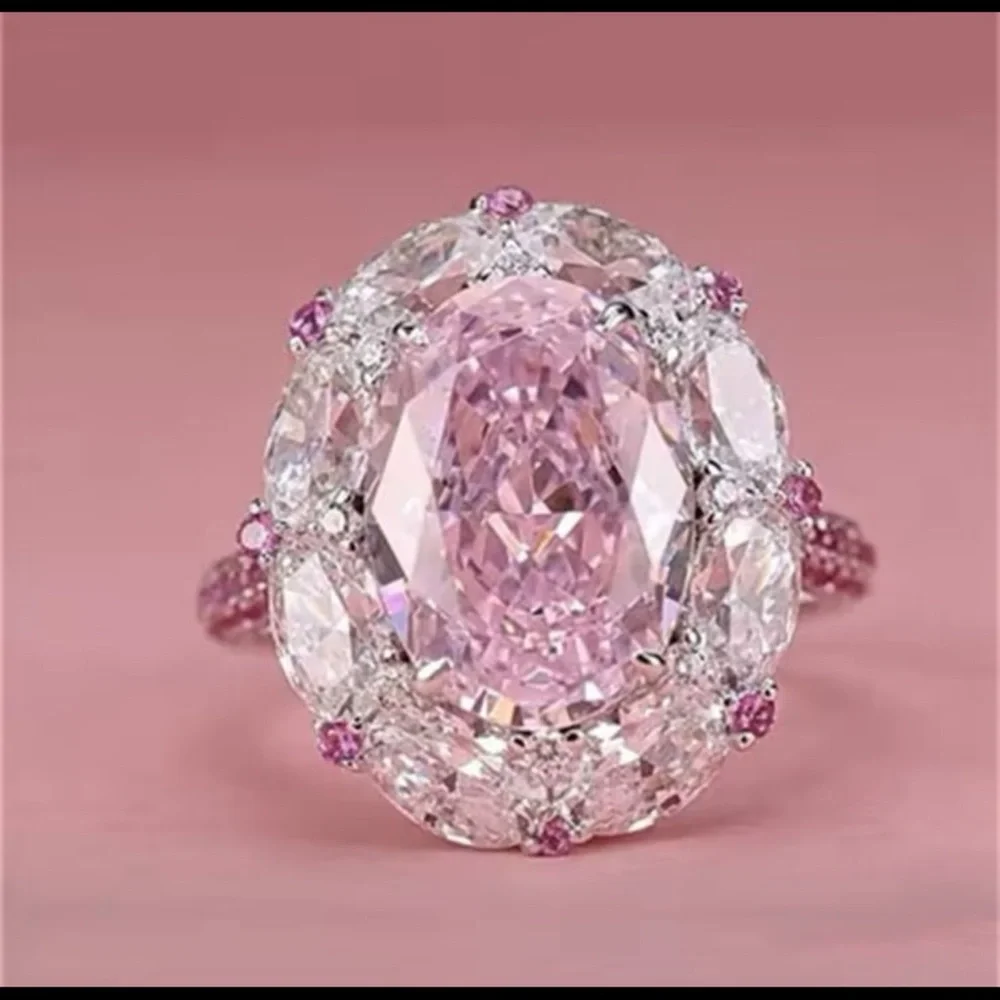 Brilliant finish oval amethyst 6.2CT silver ring with swarovski elements